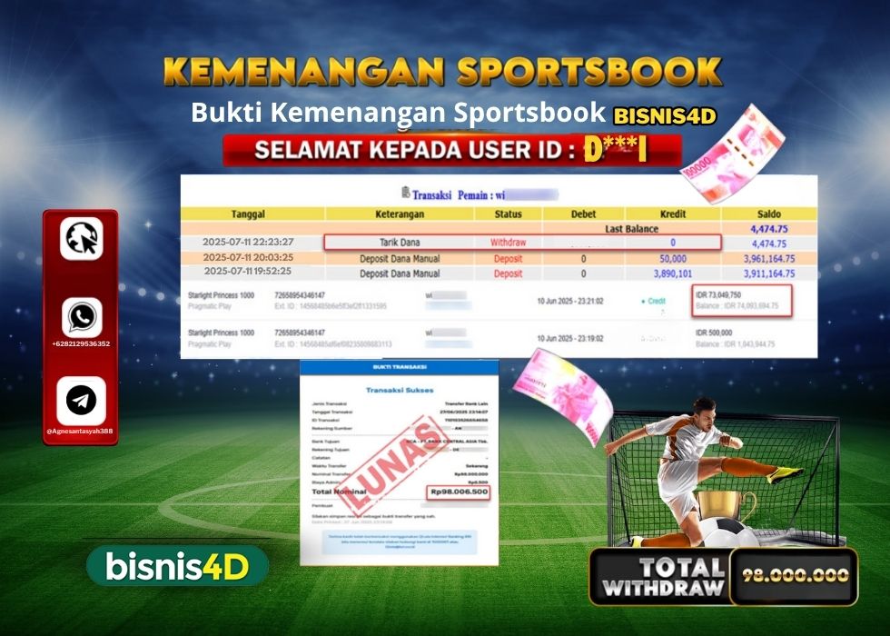 BISNIS4D KEMENANGAN SPORTSBOOK Rp.98.000.000.,- LUNAS
