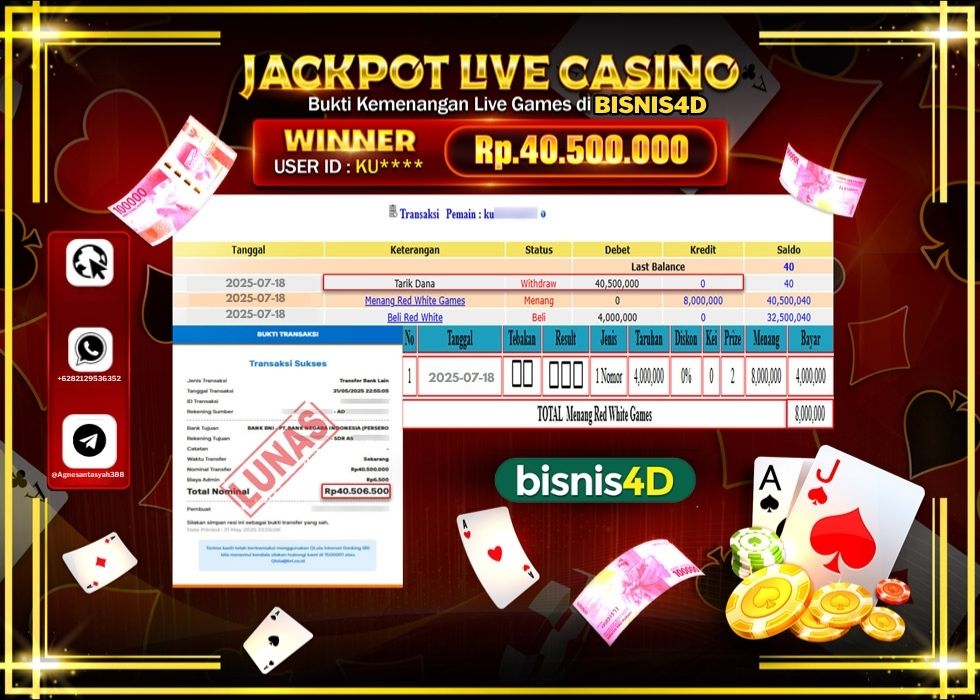 BISNIS4D JACKPOT LIVE GAMES RED WHTIE GAMES Rp.40.500.000.,- LUNAS