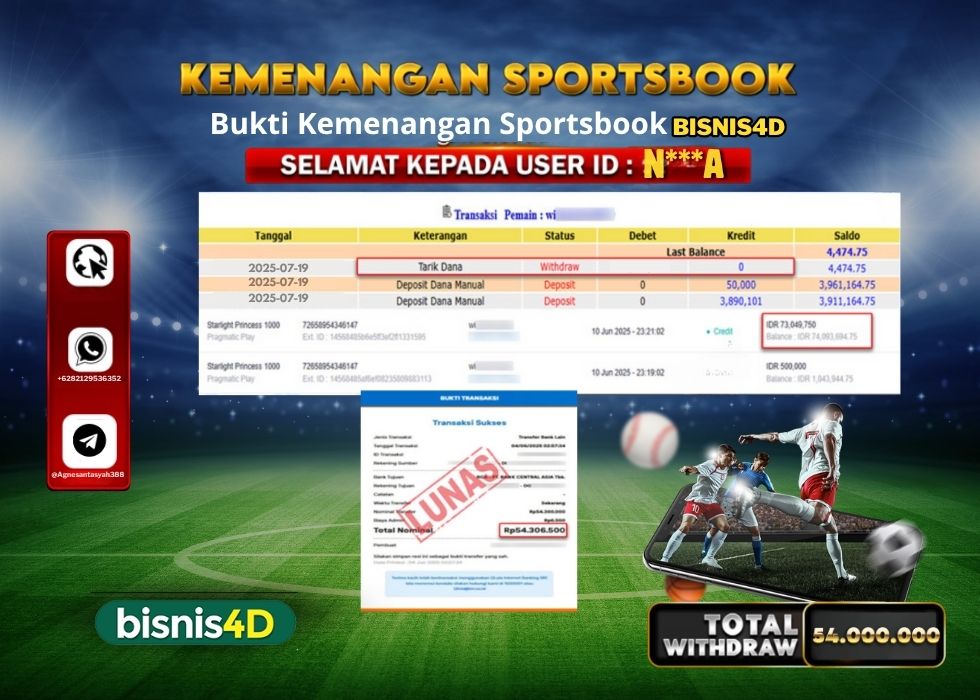 BISNIS4D KEMENANGAN SPORTSBOOK Rp.54.000.000.,- LUNAS