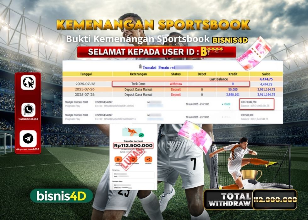 BISNIS4D KEMENANGAN SPORTSBOOK Rp.112.000.000.,- LUNAS